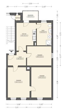 Grundriss - Kernsanierte 3-Zimmer-Wohnung